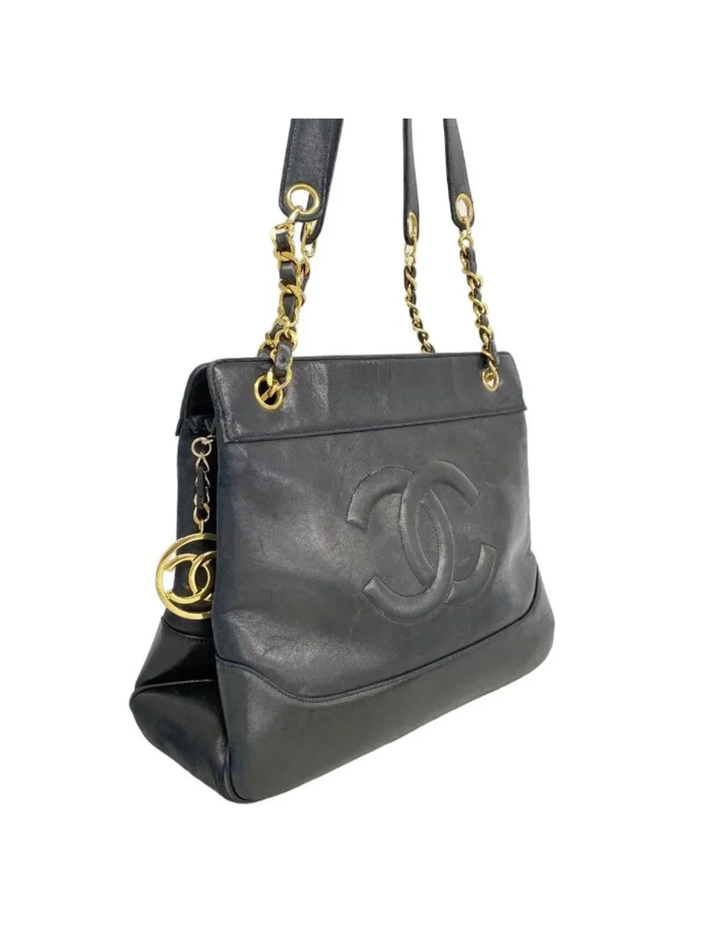 Chanel Chain Tote Lambskin Black Gold